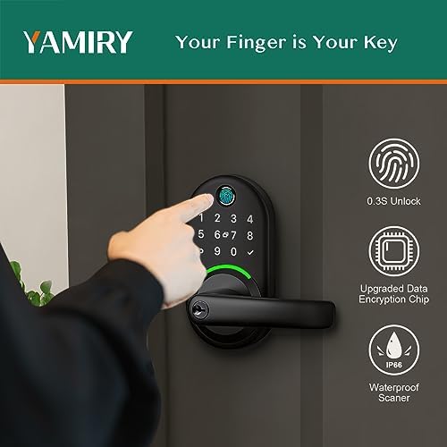 Smart Door Handle Lock with Keypad, Yamiry Fingerprint Knob for Front Door