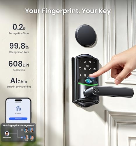 Veise VE029-E WiFi Smart Lever Lock with Non-Keyed Deadbolt, Matte Black