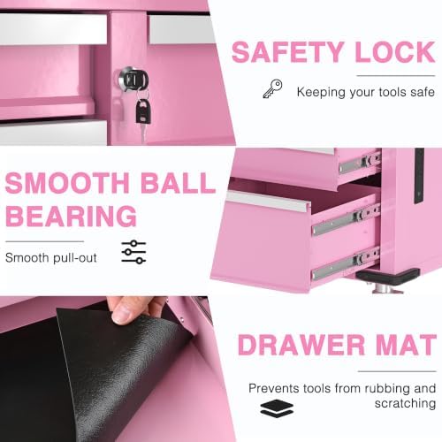 WORKPRO 62" x 20" Rolling Tool Chest, 7-Drawer & 2-Door, Pink