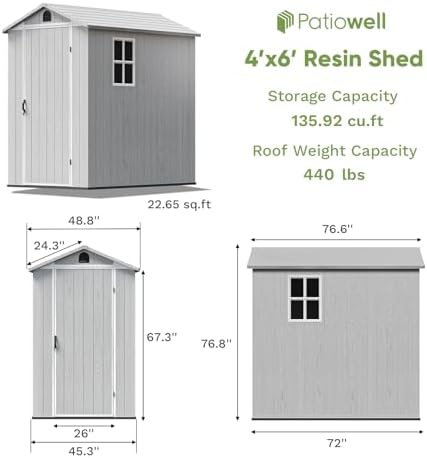 Patiowell 4x6 FT Plastic Outdoor Storage Shed with Floor, Light Gray