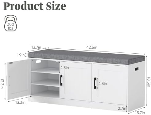 Turosur Shoe Storage Bench for Entryway with Padded Seat Black