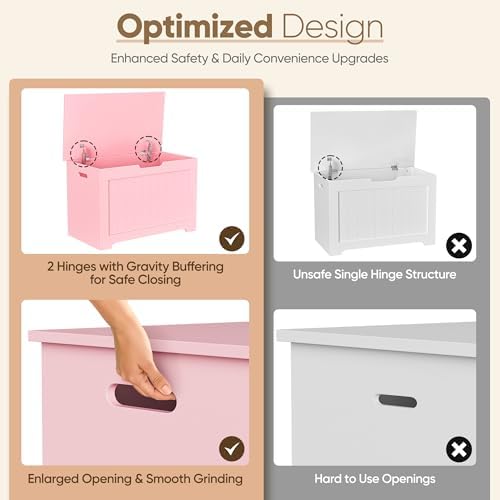 SUPER DEAL Storage Chest, 30 inches Chest Box Organizer with 2 Safety Hinges, Wooden Entryway Storage Bench, Pink