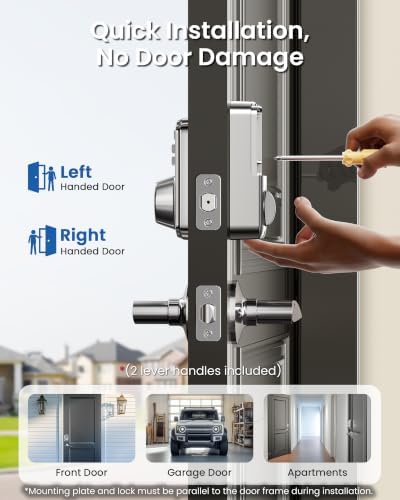 Veise KS01B Keypad Door Lock with 2 Lever Handles Set, Satin Nickel