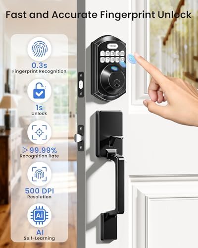 TEEHO TE012W-H WiFi Fingerprint Door Locks for Front Door, Matte Black