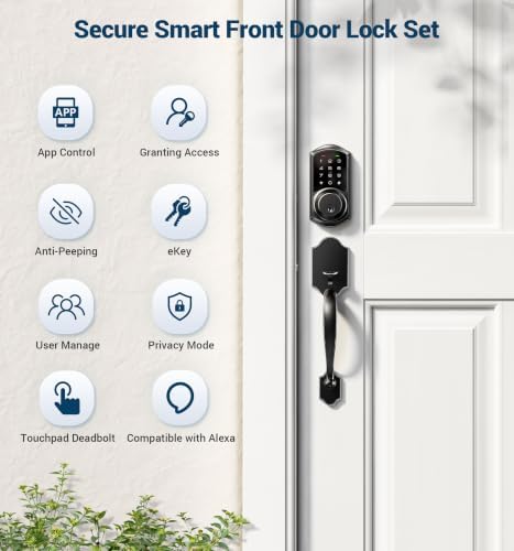 Veise VE06-H Smart Front Door Lock Handle Set, App Control, Matte Black