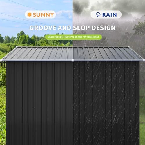 Aoxun 10 x 8FT Outdoor Storage Shed with Double Hinged Large Door, Black