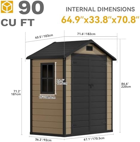 DWVO 6x4 FT Resin Outdoor Storage Shed with Floor, Windows & Vents