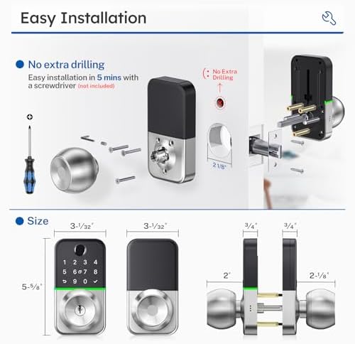 Keypad Smart Door Lock with Knob: Kucacci Keyless Entry Fingerprint Lock