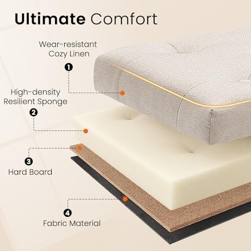 Furniliving Large Storage Ottoman, Beige, Wood Frame, Linen Fabric, 285 Lbs Capacity