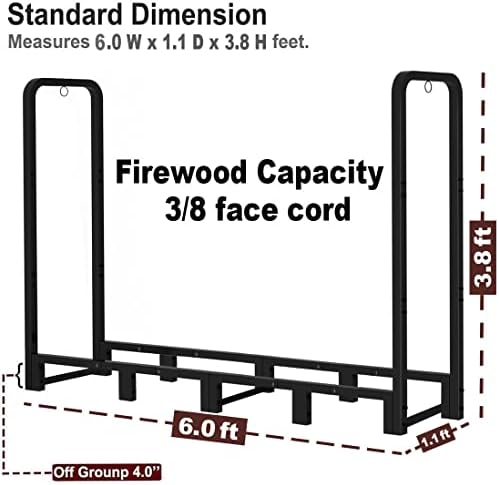 Firewood Rack Stand 6ft Heavy Duty Logs Carrier Holder for Outdoor Indoor Fireplace, Matte Black