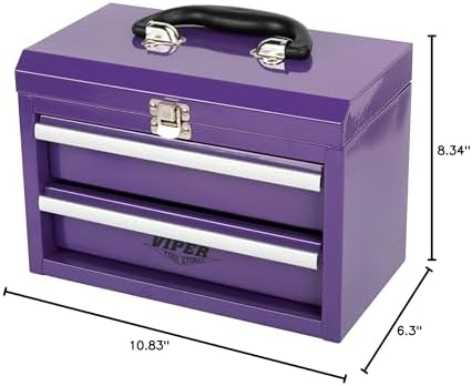 Viper Tool Storage 11-Inch 2-Drawer Portable Toolbox, Purple