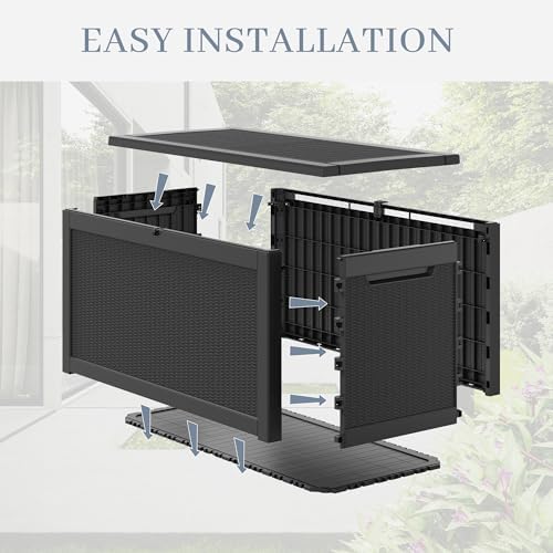 340 Gal Deck Box, Outdoor Storage Box Waterproof Lockable, Gas Lift,Black