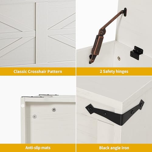 DWVO 47.2" Storage Bench, 2 Safety Hinges, Living Room, White and Walnut