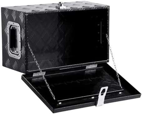 VEVOR Heavy Duty Aluminum Truck Bed Tool Box, Stripes Plated Tool Box with Side Handle and Lock Keys, Storage Toolbox Chest Organizer for Trailer, Pickup, Truck Bed, RV, 20"x12"x9.5", Black