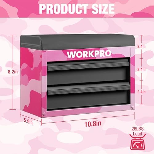 WORKPRO Metal Mini Tool Box with 2 Drawers and Top Storage