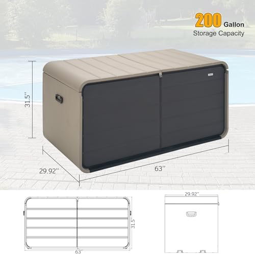 Domi 200 Gallon Resin Deck Box, outdoor waterproof storage box for patio