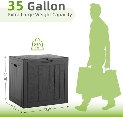 DRATO 35 Gallon Outdoor Storage Box Waterproof, Resin Small Deck Box, Black