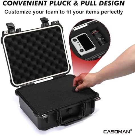 CASOMAN Water-proof and Dust-proof Protective Sturdy Plastic Storage Case with Cush-Proof Sponge and Customizable Foam, IP67 Water Proof Grade, 13.4" X 11.6" X 6"