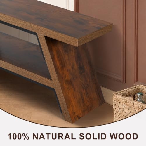 2-Tier Shoe Storage Bench, 47" Solid Wood Entryway Stool Storage