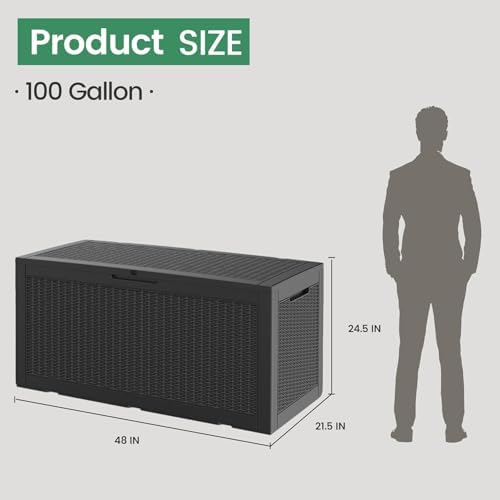 100 Gallon Outdoor Storage Box Waterproof Lockable Deck Box for Patio Black