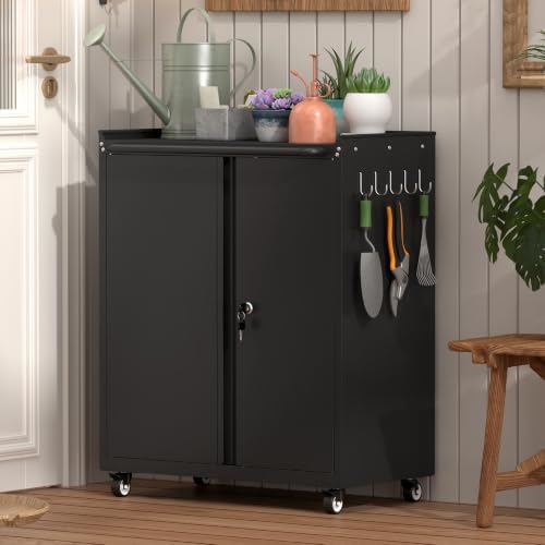 GREATMEET Garage Storage Cabinet with Wheels, Mobile Rolling Tool Cabinet