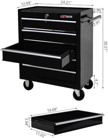 5 Drawers Rolling Tool Chest on Wheels, Multifunctional Tool Cart Tool Storage, Drawers Rolling Tool Trolley Organizer Tool Case for Garage,Warehouse,Workshop,Repair Shop (5 Drawers-Black)