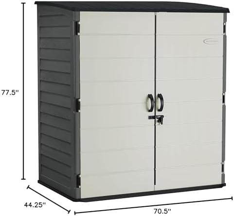 Suncast XL Vertical Storage Shed, 106 Cu Ft, Lockable Doors, Iron Ore Gray