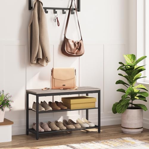 HOOBRO Shoe Bench, 3-Tier Shoe Rack,Industrial Shoe Organizer Storage Bench