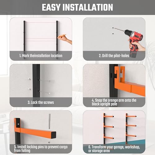 Lumber Storage Rack Wall Mount, Metal 4-Level Wood Storage Rack