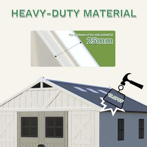 Greesum 10x12FT Resin Outdoor Storage Shed with Floor, Plastic Sheds, Beige