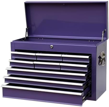 Workington Portable Metal Tool Chest with 9 Drawers, 24" 9-Drawer Tool Chest Cabinet with Ball Bearing Drawer Slides, Steel Tool Storage Box Organizer 4006 Purple