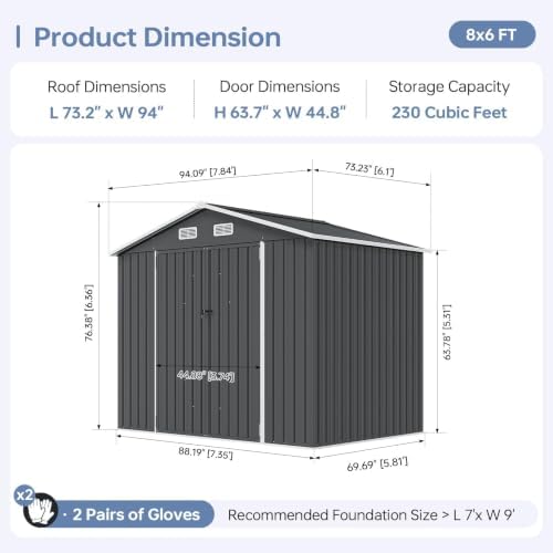 8x6FT Outdoor Storage Shed Black