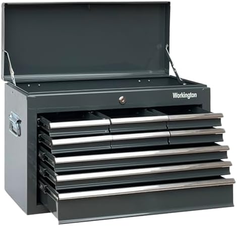 Workington Portable Metal Tool Chest with 9 Drawers, 24" 9-Drawer Tool Chest Cabinet with Ball Bearing Drawer Slides, Steel Tool Storage Box Organizer 4006 Gray
