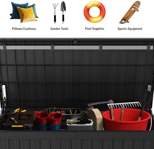 Mars Villa 180 Gallon Deck Box, Outdoor Storage Box, Outside Bin, Black