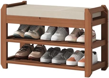27.6" Entryway Shoe Rack Bench with Cushion, 2-Tier Storage Bench