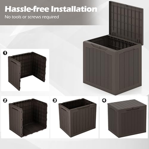 Giantex 25 Gallon Outdoor Storage Box, Patio Deck Box with Lockable Lid, Wicker-woven Texture, Waterproof Storage Bench for Pool Accessories, Garden Tools, Package Delivery, Patio Furniture (Brown)