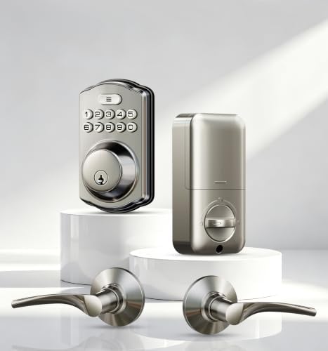 Veise KS01B Keypad Door Lock with 2 Lever Handles Set, Satin Nickel