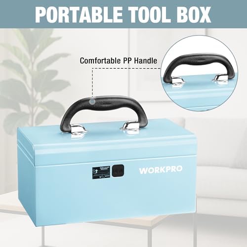 WORKPRO 10.8" Mini Metal Tool Box with Removable Tray