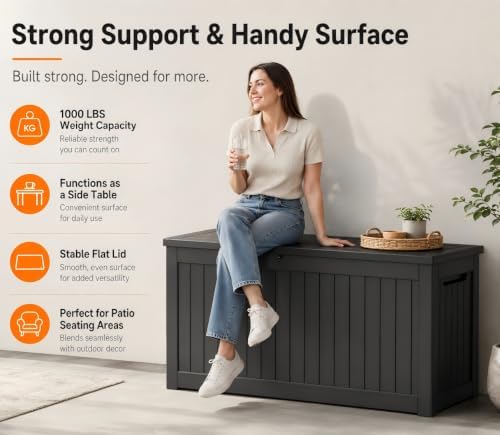 Outdoor Storage Box Resin Deck Box Waterproof Black 270 Gallon