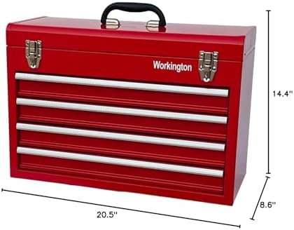 Workington Portable Metal Tool Chest with 4 Drawers, 20" 4-Drawer Tool Chest Cabinet with Ball Bearing Drawer Slides, Steel Tool Storage Box Organizer 4004 Red