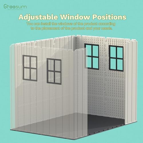 Greesum 8x8FT Plastic Outdoor Storage Shed with Floor, Resin Sheds, Beige