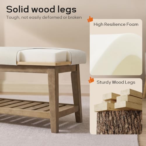 Zihanhome Entryway Shoe Bench, End of Bed Bench,Upholstered Bench(Beige)