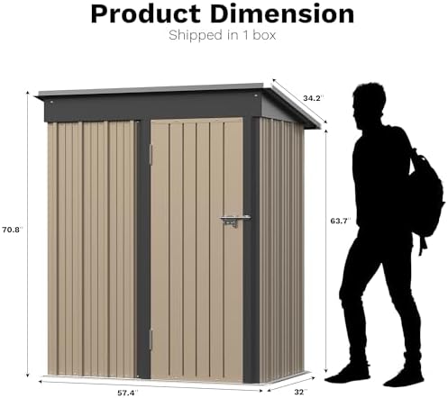 Greesum 5 x 3 FT Metal Outdoor Storage Shed, Brown