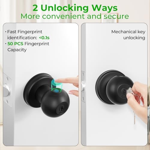 FITNATE Fingerprint Door Knob, Keyless Smart Lock with App Control