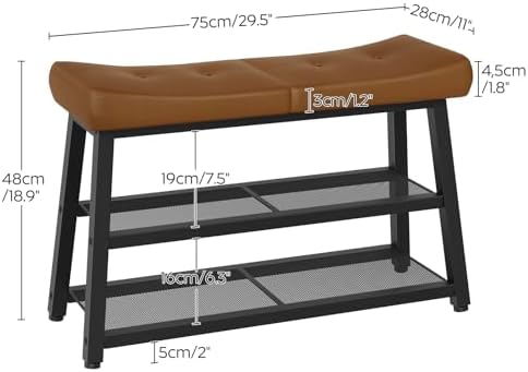 YATINEY Shoe Bench, 3-Tier Shoe Rack, Entryway Bench with Storage and Cushion, for Hallway, Foyer, Bedroom, Brown and Black HX02BV