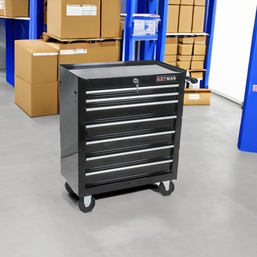 7 Drawers Rolling Tool Chest on Wheels, Multifunctional Tool Cart Tool Storage, Drawers Rolling Tool Trolley Organizer Tool Case for Garage,Warehouse,Workshop,Repair Shop (7 Drawers-Black)