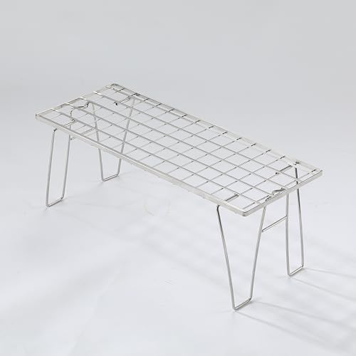 CAMPINGMOON Foldable Mesh Camping Rack Stackable Camp Storage Shelf Fire Pit Side Table Portable Outdoor Organizer Stainless Steel T-225A