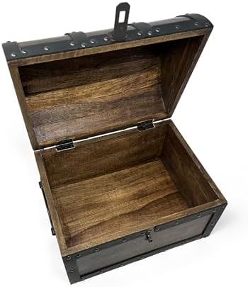 Nautical Cove Handmade Wooden Treasure Chest Storage Box – Deluxe Design with Real Leather Accents, Working Iron Lock & Skeleton Keys, Decorative Keepsake Chest (Large - 12 × 9 × 9")