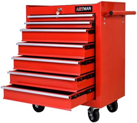7 Drawers Rolling Tool Chest on Wheels, Multifunctional Tool Cart Tool Storage, Drawers Rolling Tool Trolley Organizer Tool Case for Garage,Warehouse,Workshop,Repair Shop (7 Drawers-Red)