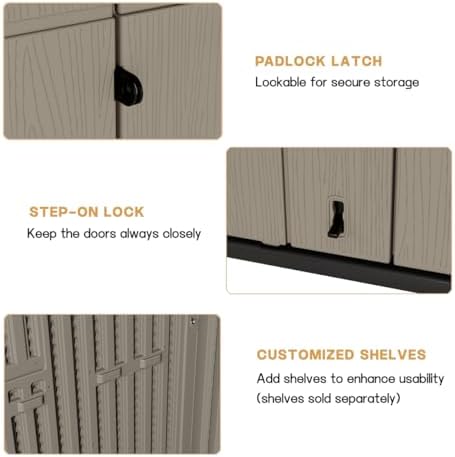 KINYING Outdoor Vertical Storage Shed,57 Cu.ft Outdoor Storage Cabinet Waterproof,Resin Sheds & Outdoor Storage Clearance for Garden,Patio,Backyard,Lockable (Brown)